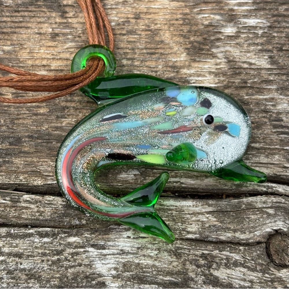 Glass Pendant Dolphin Necklace Abstract Glass Art Sea Life Beach Lover Fun Gift
